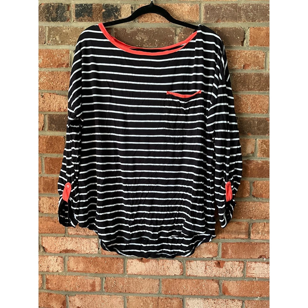 Ana plus size 2X long sleeve knit striped top black white and orange